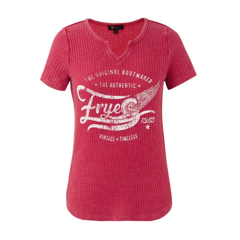 Frye Waffle Weave Red & White Short Sleeve Graphic Tee Frye Logo Size L NEW!‎